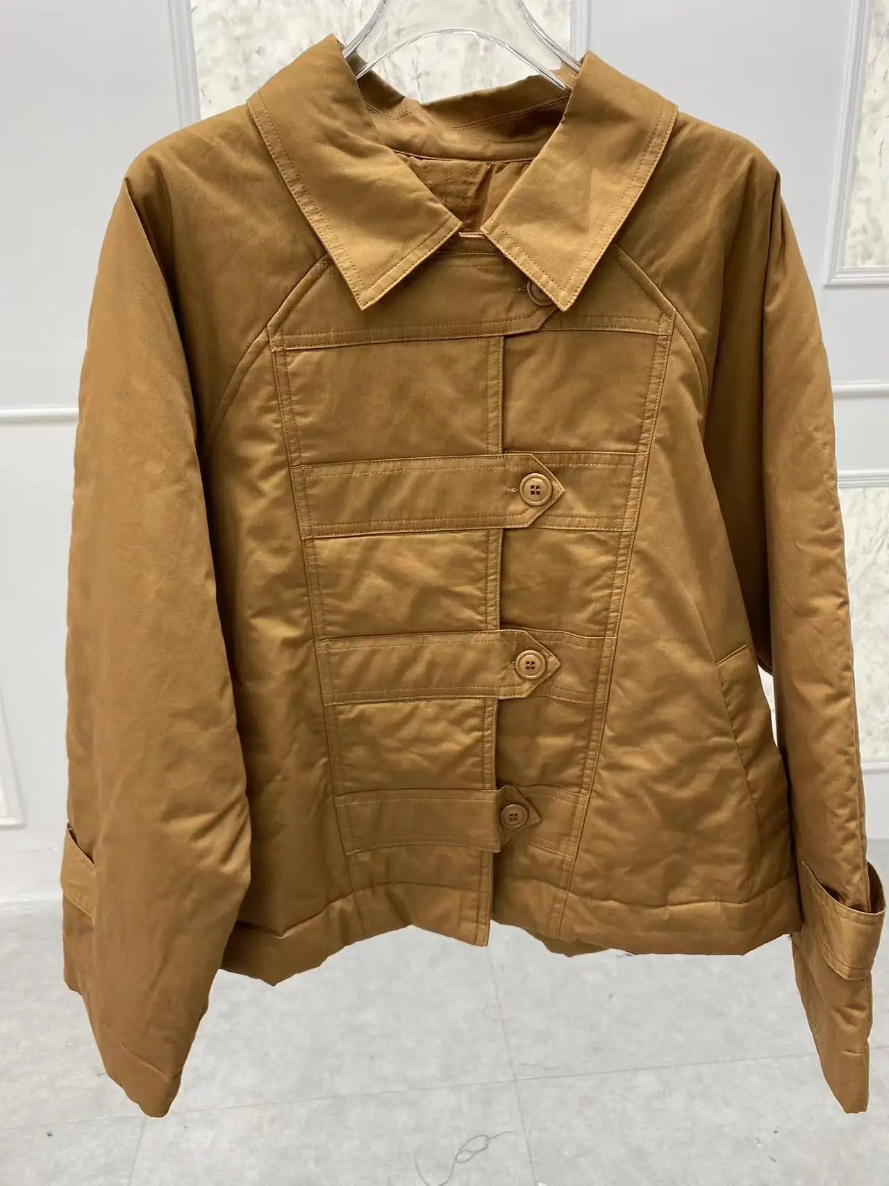 2025 Sezanes fashion autumn winter new retro leisure solid color loose lapel straight-breasted jacket cotton jacket French coat