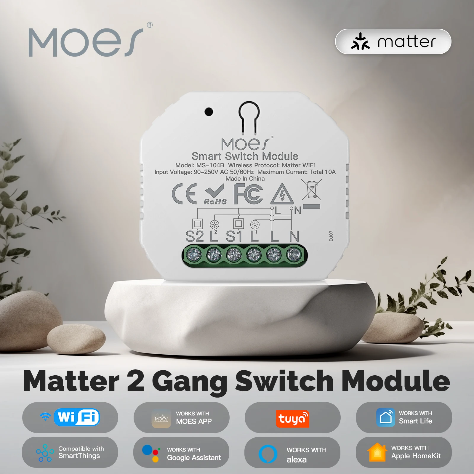 

MOES Tuya Matter WiFi Switch Module 2 Gang Smart Automation Relay Timer App Remote Control Work With Alexa Google Home Apple