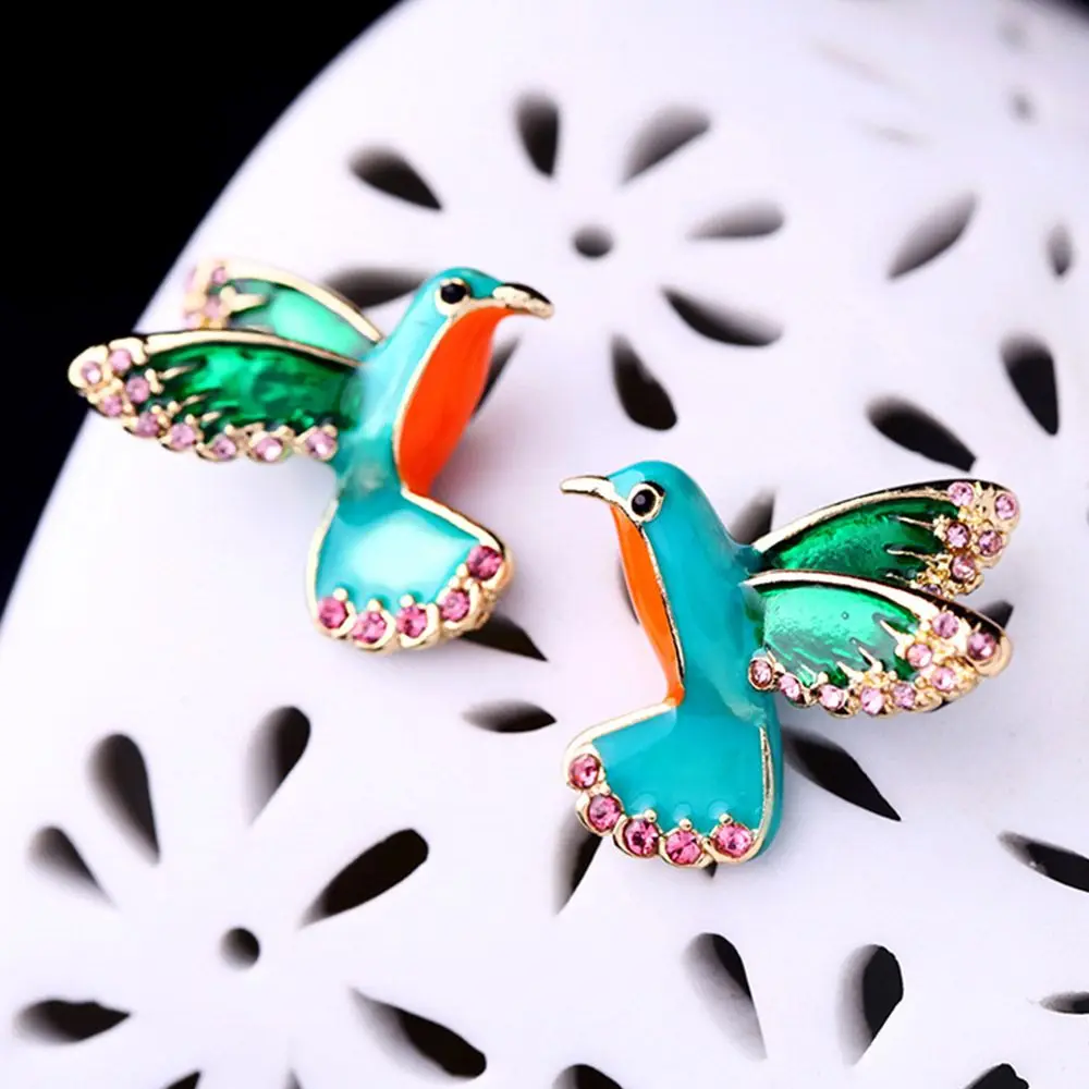 Unique Fashion Alloy Women Crystal Drill Stud Earring Bird Shape Earrings Enamel Glaze