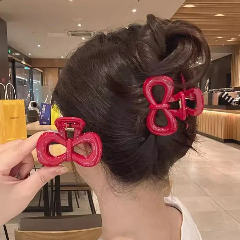 Long Large Size Hair Claw Crabs Acetate Red Bow Hair for Girls Women Y2K Headwear Fashion 11cm Hairstyle Hairdress Accessories