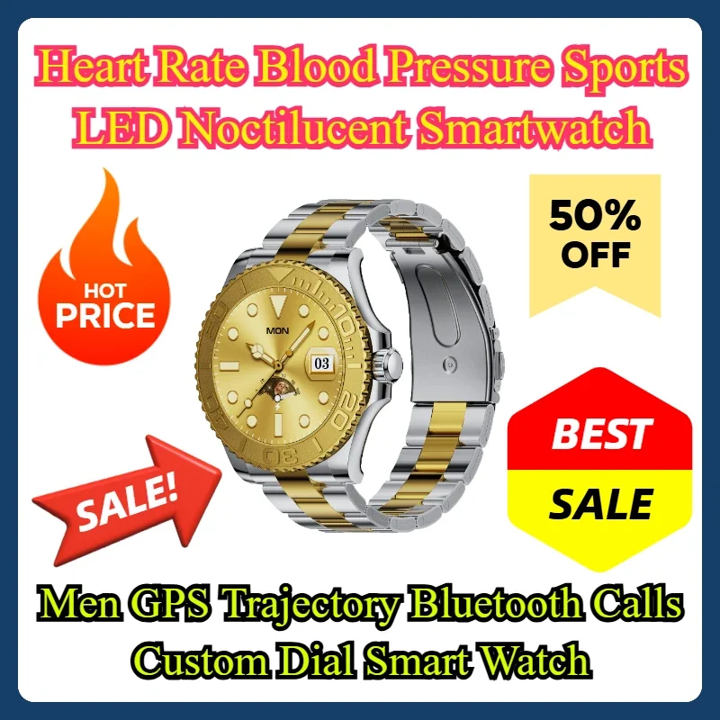 Heart Rate Blood Pressure Sports LED Noctilucent Smartwatch Men GPS Trajectory Bluetooth Calls Custom Dial Smart Watch