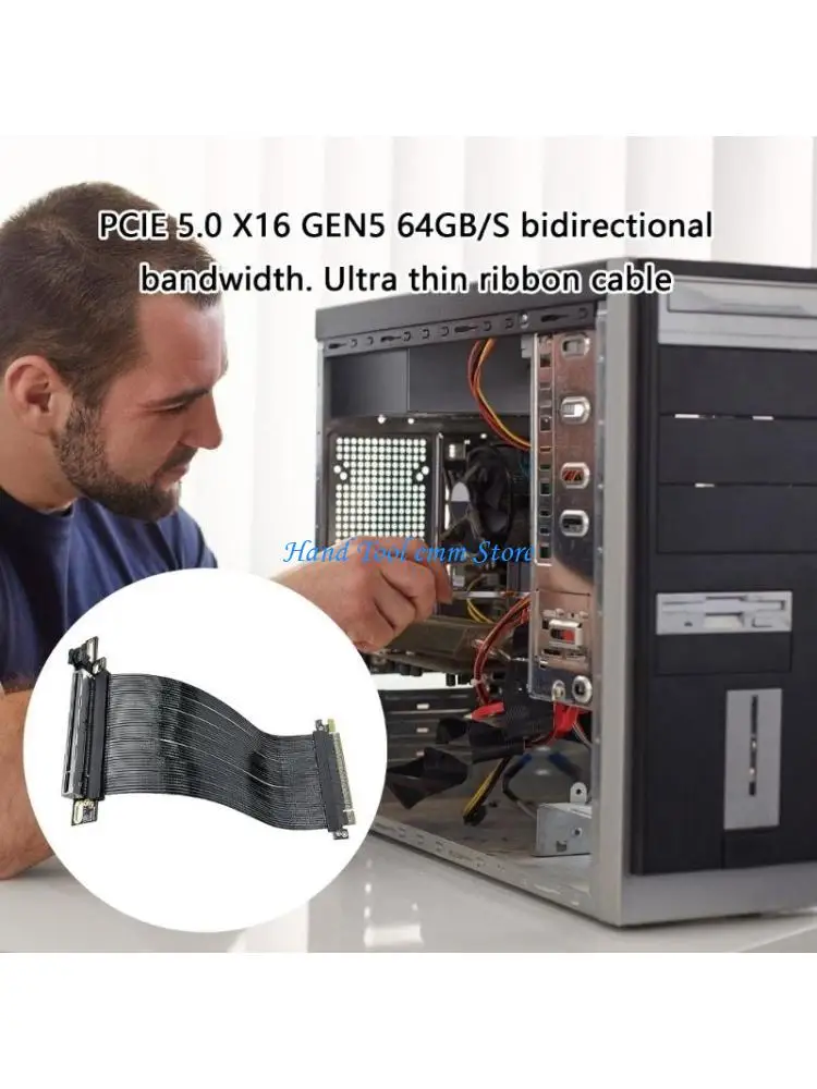 H37F Right Angled PCIE5.0 X16 Extension Cable 270° Reversed Aluminum Shielding for Stable Connection Bidirectional