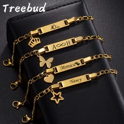 Treebud incide il nome dei braccialetti per bambini bracciale con ciondolo a corona a cuore personalizzato in acciaio inossidabile per regali di gioielli per bambini