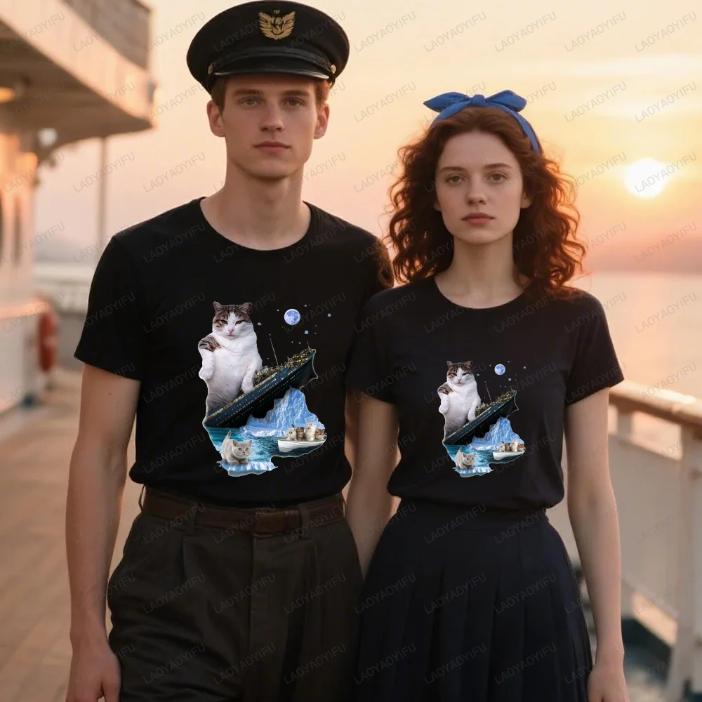 

Titanic You Jump I Jump Quote Cat Woman Мужская хлопковая футболка Винтажная классическая футболка с графическим принтом в стиле кино Повседневная уличная одежда