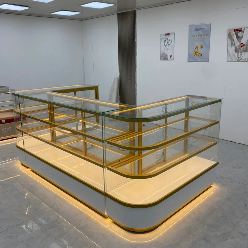 Customize.Bread Display Stand Cake Bakery Curved Glass Showcase with LED Lights Cake Refrigerated Display Counter