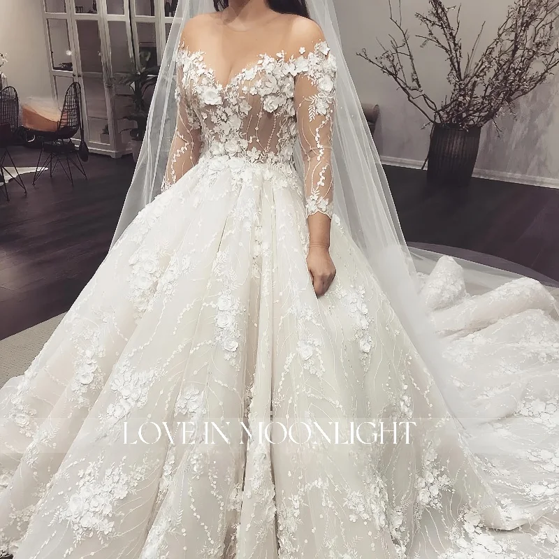 Luxury Wedding Dresses Ball Gown Puffy Tulle Lace Crystal Beading Diamond Appliques vestidos de no Formal Bridal Gown Customized