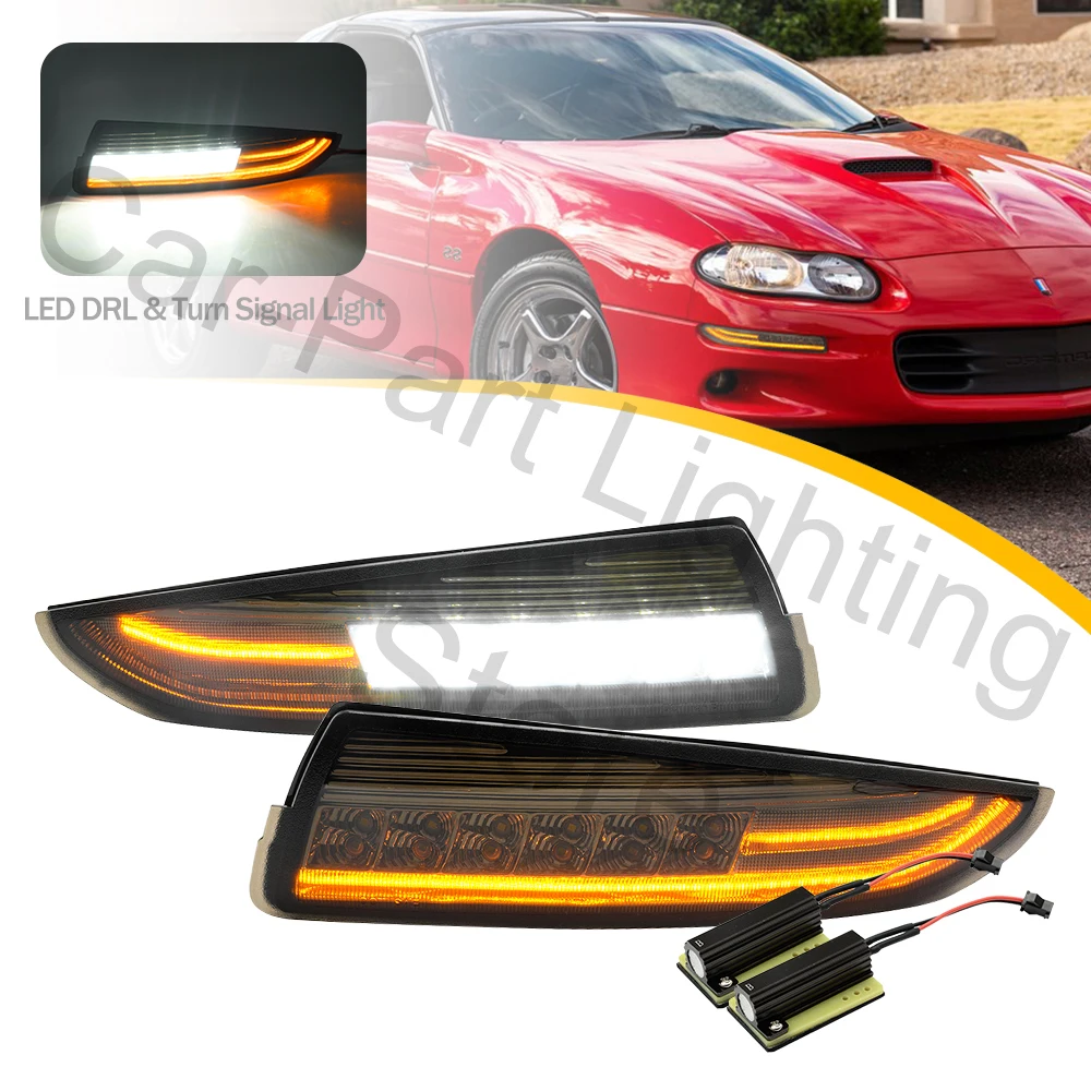 2X LED front corner light sequential Turn Signal Lights for Chevrolet Camaro 1993-2002 Dual color Side Marke/ parking light DRL