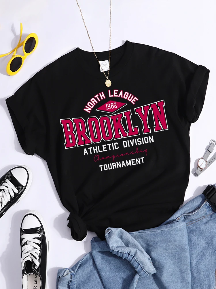 League 1982 Brooklyn Straat Brief Tee Shirts Straat Ronde Hals T-shirt Hipster Casualtshirts Comfortabele Zachte T-shirts