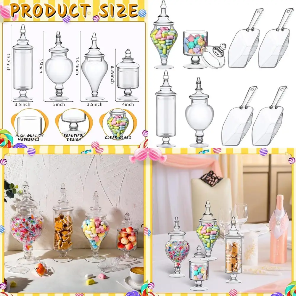 

Набор стеклянных банок для аптекарских банок из 4 предметов с крышками и ложками — прозрачный декор конфетного шведского стола для хранения свадеб, кухни и дома