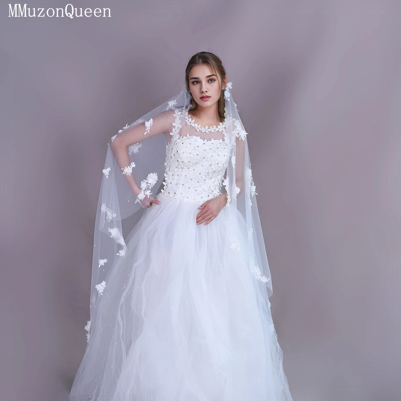 

Свадебная фата TOPQUEEN V52 для церемоний в соборах с регулируемой длиной и распределением лепестков, 3D цветочные свадебные аксессуары