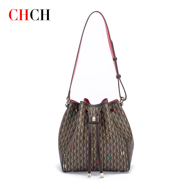 Модная женская сумка через плечо с принтом, классическая сумка-ведро с буквенным узором в стиле ретро, сумка-ведро в винтажном стиле для повседневных прогулок