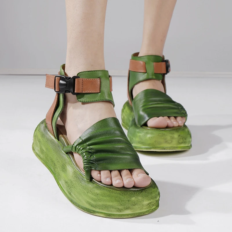 

Женские сандалии в стиле ретро на платформе, лето 2021, модная новая качественная удобная повседневная женская уличная обувь из натуральной кожи ручной работы