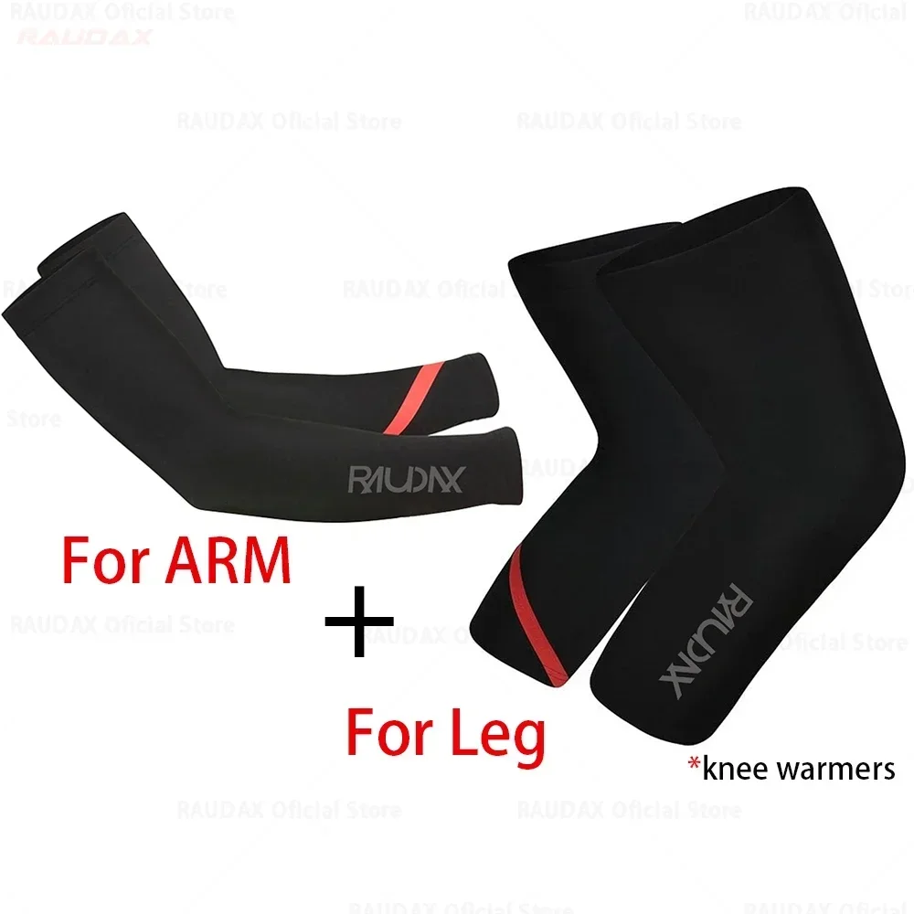 2025 Team Raudax Knee Warmer Leg Warmer Black UV Tection Cycling Arm Warmer Breathable Bicycle Running Racing MTB Bike Sleeves