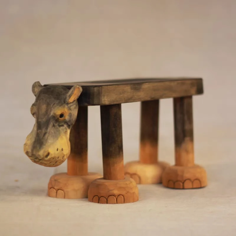 Creative Animal Solid Wood Household Baby Stool Small Bench Handmade Woodcarving Home Decoration Room Ornament