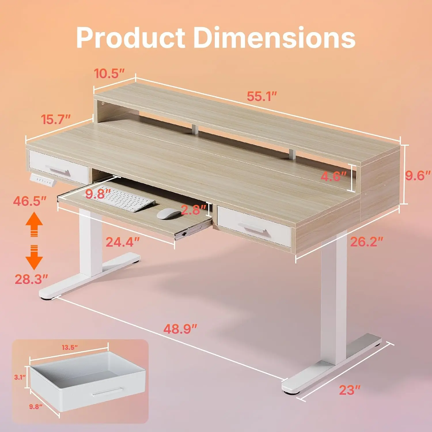 Electric Standing Desk with Drawers & Keyboard Tray, C-Clamp Mount, Adjustable Office Desk, 55x26 Inch, Walnut, Customized
