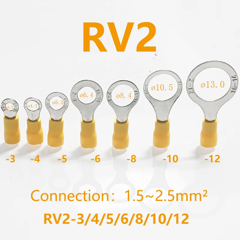 50PCS Wire Insert 1.5-2.5mm² Crimp Terminal RV2-3/4/5/6/8 AWG16-14 Insulated Ring Terminal Tubular Cable Lug Starfix Connector