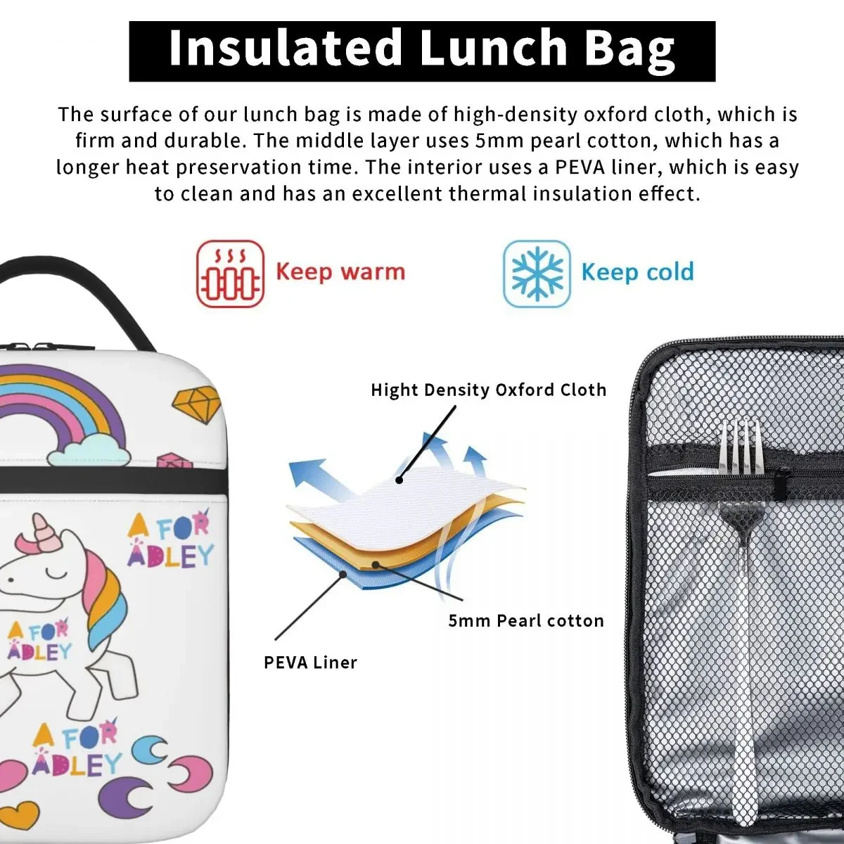 Kawai Girl A For Adley Unicorns Cute Insulated Lunch Bags Food Container Bags Leakproof Thermal Cooler Bento Box For Work