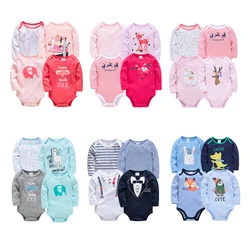 4 Pieces /Set Baby Girls Clothing Red Deer Christmas Cute Printing Baby Bodysuit Long Sleeve Kids Rompers Cotton for 3-12M