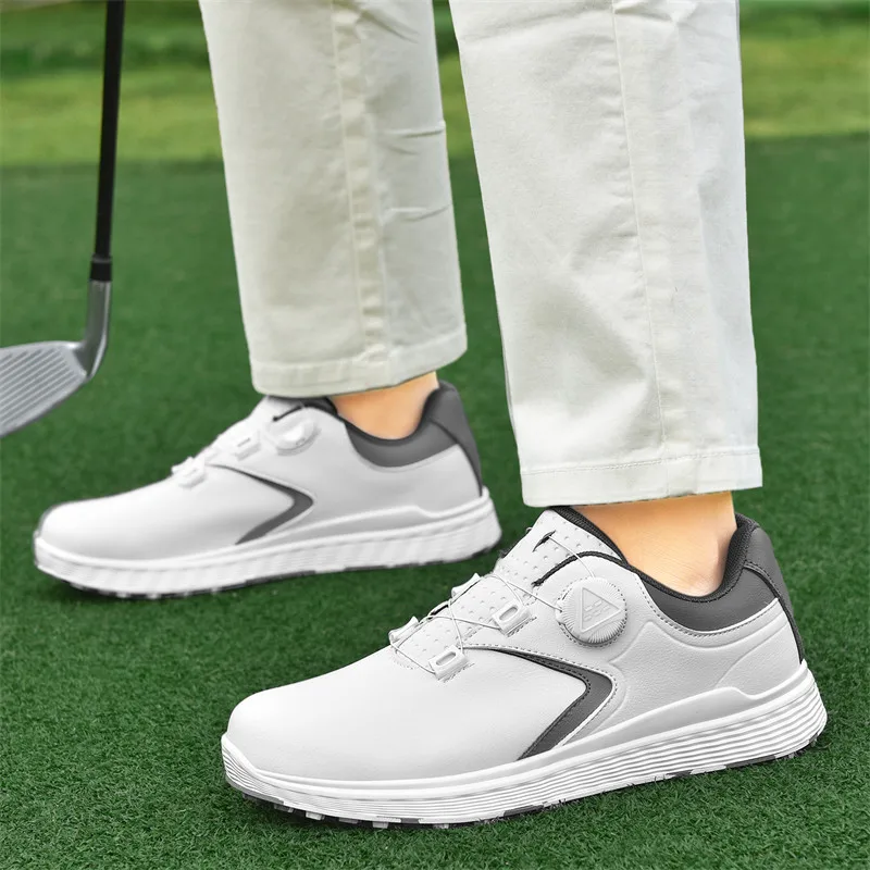 Scarpe da golf impermeabili per uomo e donna, allacciatura rapida, scarpe da ginnastica da golf antiscivolo, scarpe da allenamento da golf traspiranti senza punte