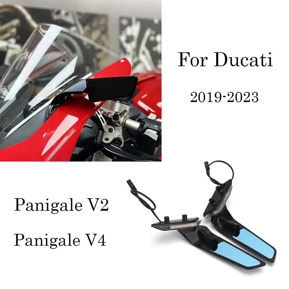 For Ducati Panigale V2 Panigale V4 Rotating Adjustable Wing Mirrors LED Motorcycle Rearview Mirrors 2019-2023