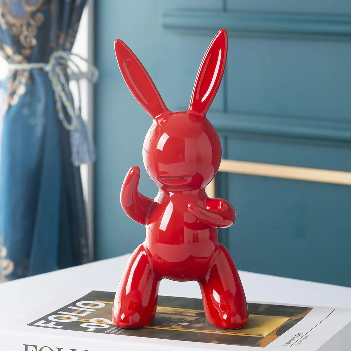 

Kung Fu Rabbit Figurines Home Decor Ceramic Animal Statue Balloon Sculpture Home Decoration Garden Decor Living Room Decoration