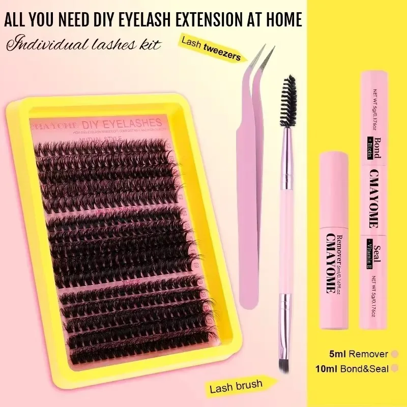 Lashes Kit Fluffy Individual Lashes Volume Mixed Tray Lashes Eyelash Extension Makeup with Bond and Seal Remover Tweezer Sets