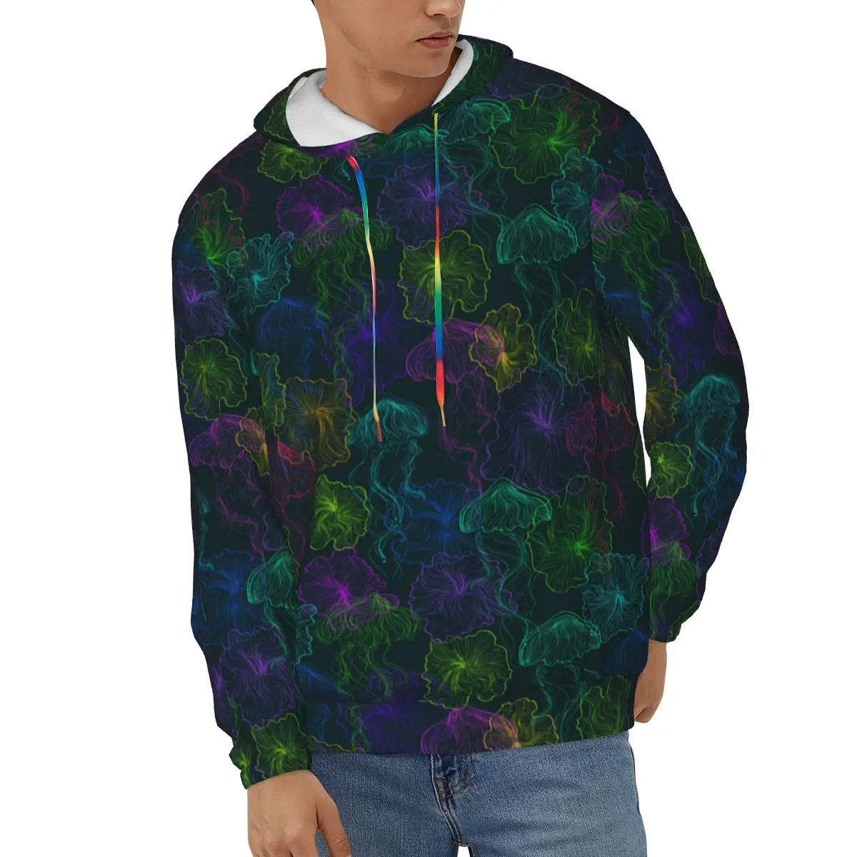 

Abstract Jellyfish Mens Sweatshirt Long Sleeve Autumn Spring Casual Hoodies Top Boy Blouse