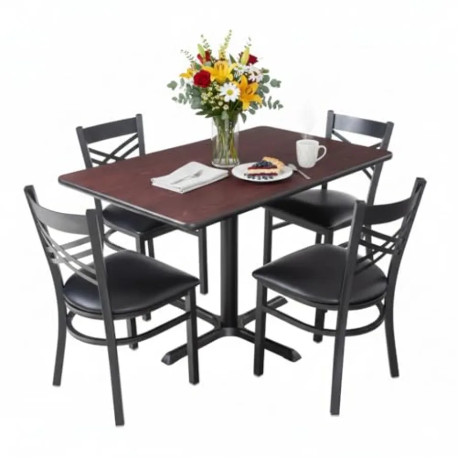 

Reversible Dining Table Set 30 x 48 inches Cherry/Black Top with 4 Cross Back Chairs Standard Height