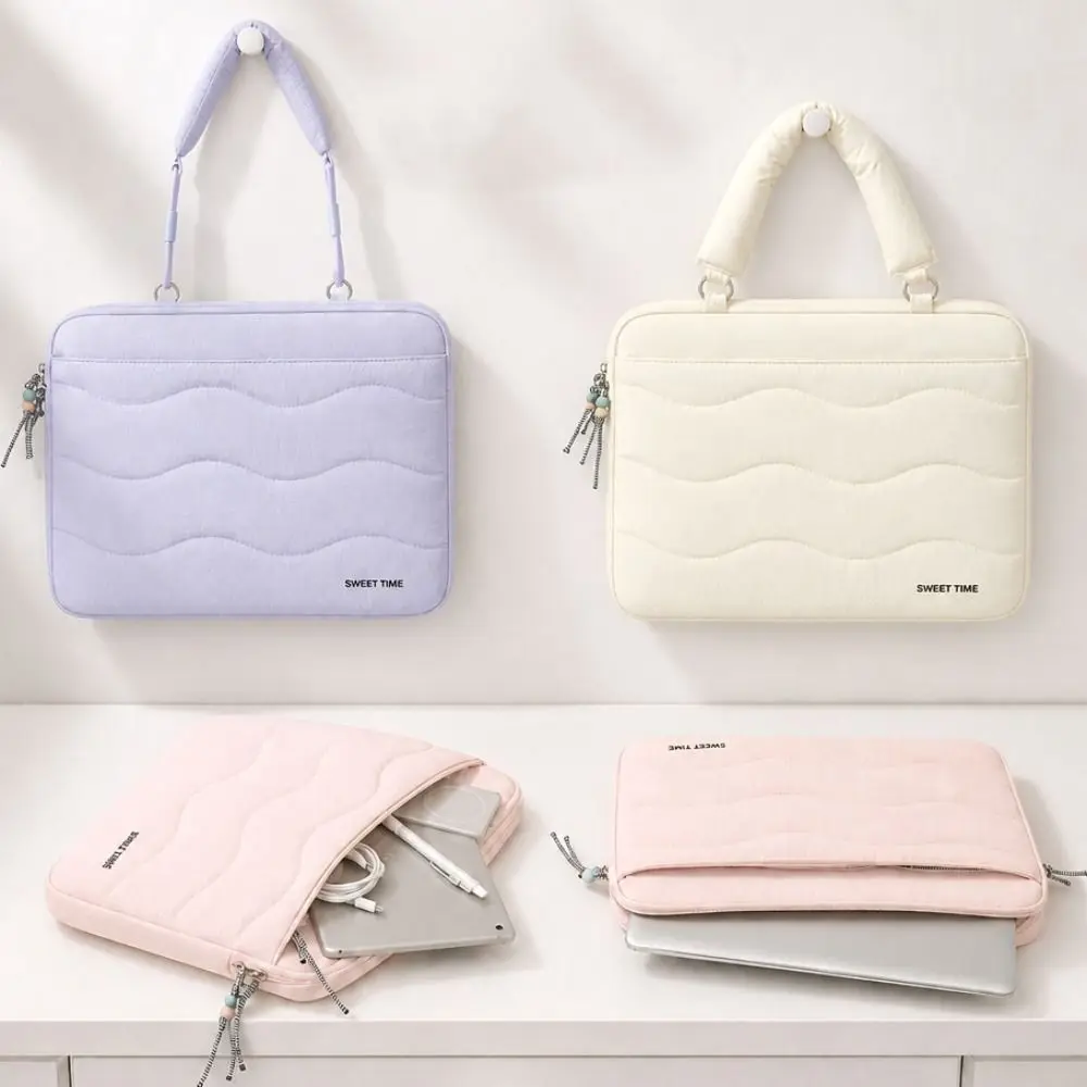 Portable Laptop Shoulder Bag Soft Padded Thickened Lining Laptop Sleeve Shockproof Quilted Laptop Carrying Case