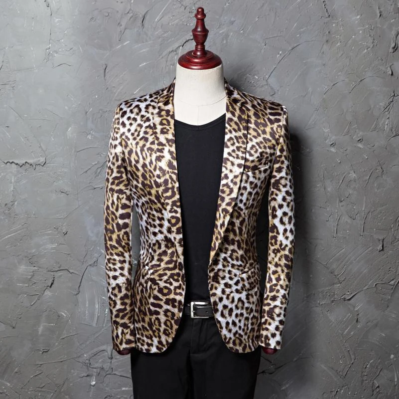 New Leopard Print Blazers Jacket Photo Studio Costume Stage Men\'s Party Dress Hairstylist Singer Dancer Male Suit Single Coat