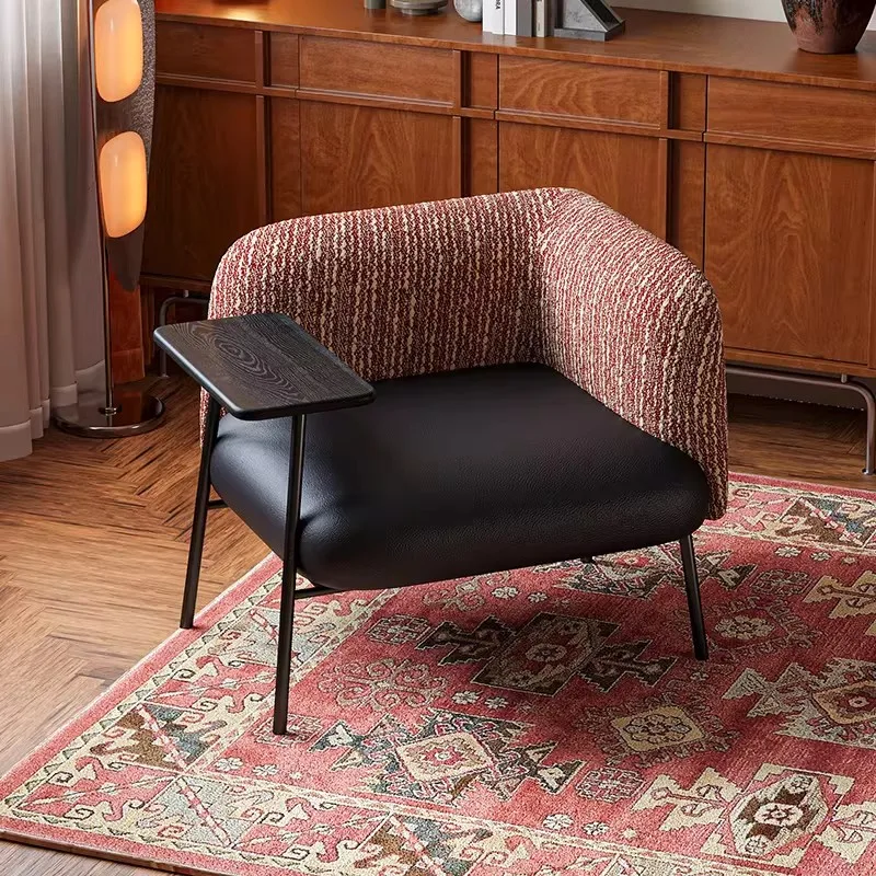 Mid Century Single Sofa Chair Study Bedroom Reading Chair Living Room Balcony Creative with Side Table Lazy Leisure Chair