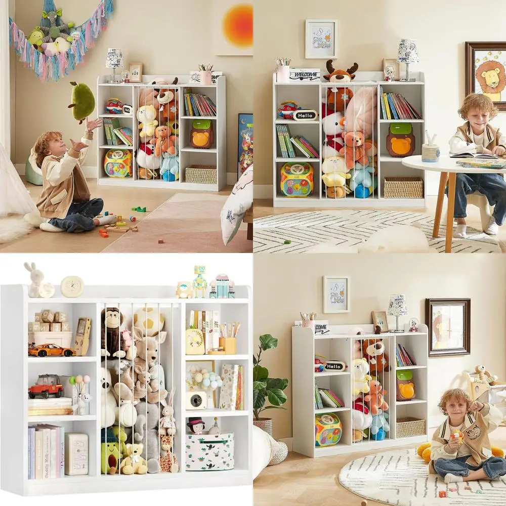 

Child's Playroom Organizer: White Storage Shelf with 8 Cubbies for Plush Toys & Books