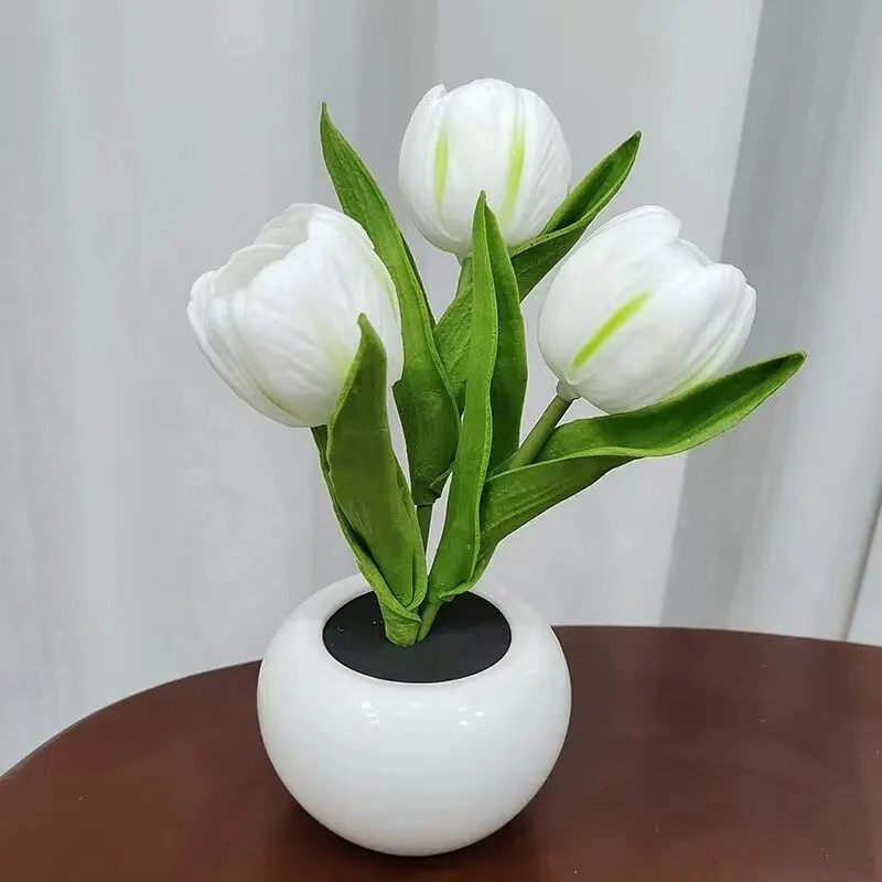 LED Tulip Night Light Can Be Plugged In Or On The Battery Bedroom Room Dormitory Bedside Ambient Light White / Pink Sleep Light