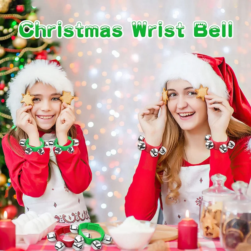 16 Pieces Christmas Wrist Band Bells Red Green Bracelets Bell For Christmas Kids Party