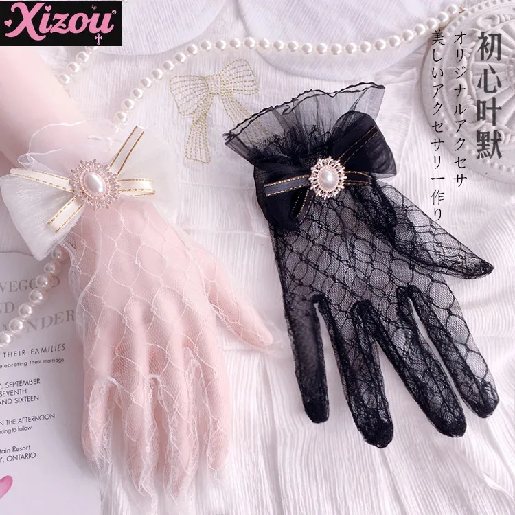 

Japanese Original Handmade Sweetheart Lolita Wedding Gloves Tea Party Lolita Gorgeous Elegant Summer Lace Hand Sleeves for Women