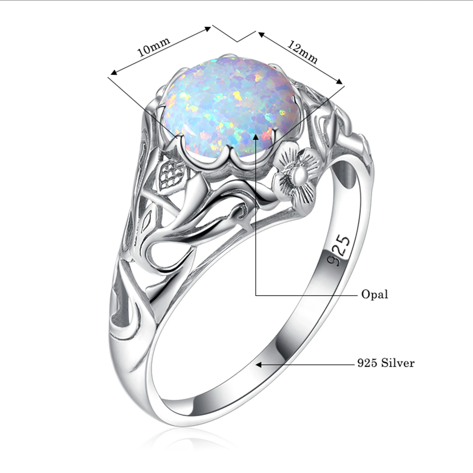 Vintage 925 Silver Original Opal Rings 925 Silver Woman Exquisite Filigree Cocktail Party Birthstone Gift Ring Fine Jewelry