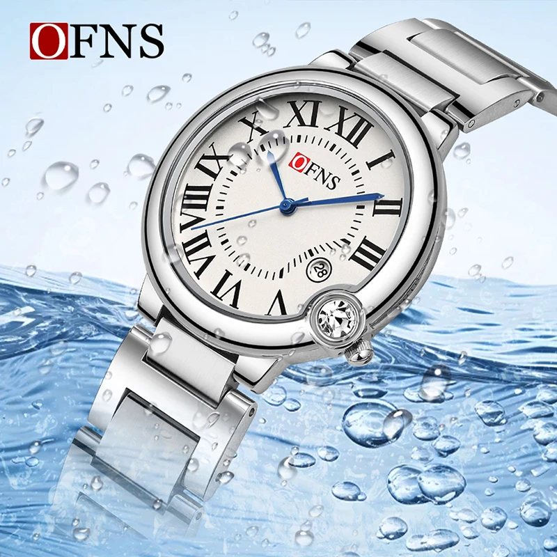 OFNS Fashion Simple Roman Scale Couple Quartz Watch Steel Band Leather Waterproof Luxury Business Men And Women Couple Watch