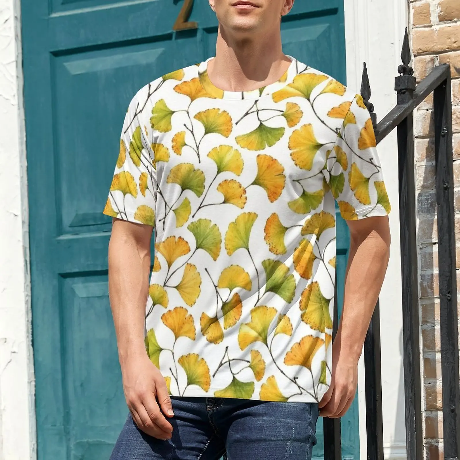 Summer T-Shirt Ginkgo Leaf Japanese Botanical T Shirts  Kawaii Harajuku Tee Shirt For Man Short Sleeve Graphic Oversized Tops