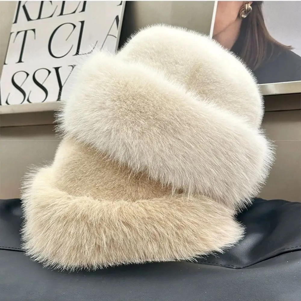 Flauschige Pelz Eimer Hut Für Frauen Plüsch Fischer Hut Warme frauen Winter Hut Verdicken Kalt Verschneite Tag Panama Kappe weihnachten Geschenke