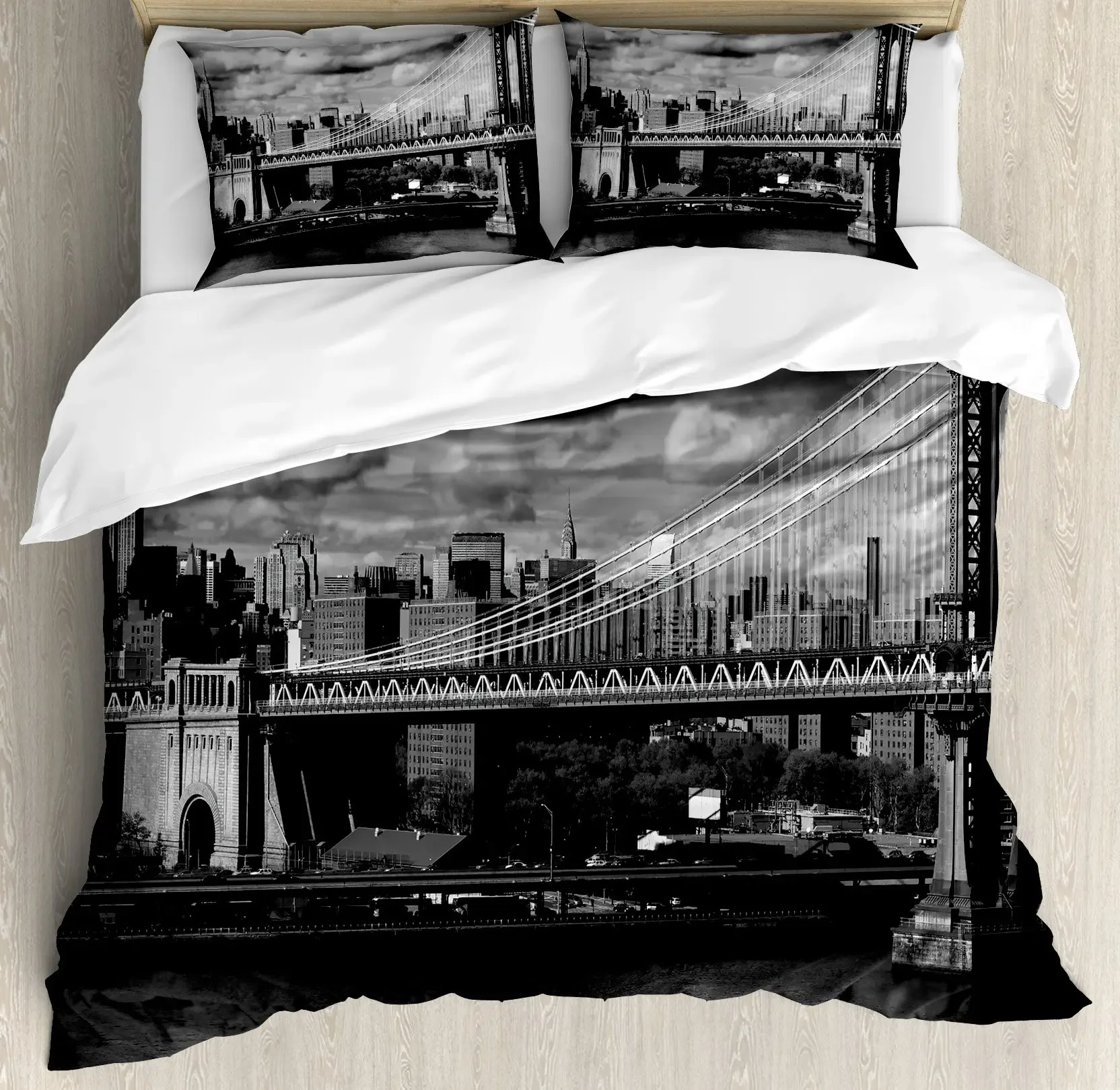 Hipster Duvet Cover Set, New York City Decorative 3 Piece Bedding Set with 2 Pillow Shams Bedroom Decor, Queen King Full Size