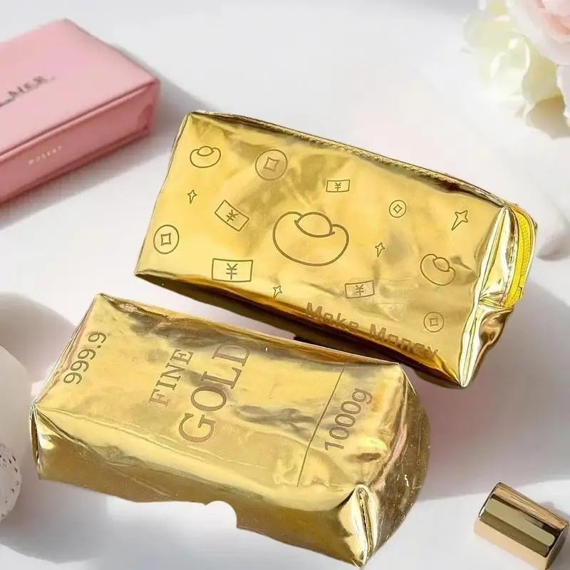 Simulation Gold Bar Pencil Case-Large Capacity Vintage Design StationeryOrganizer,Multi-Functional StorageBag with CulturalTheme