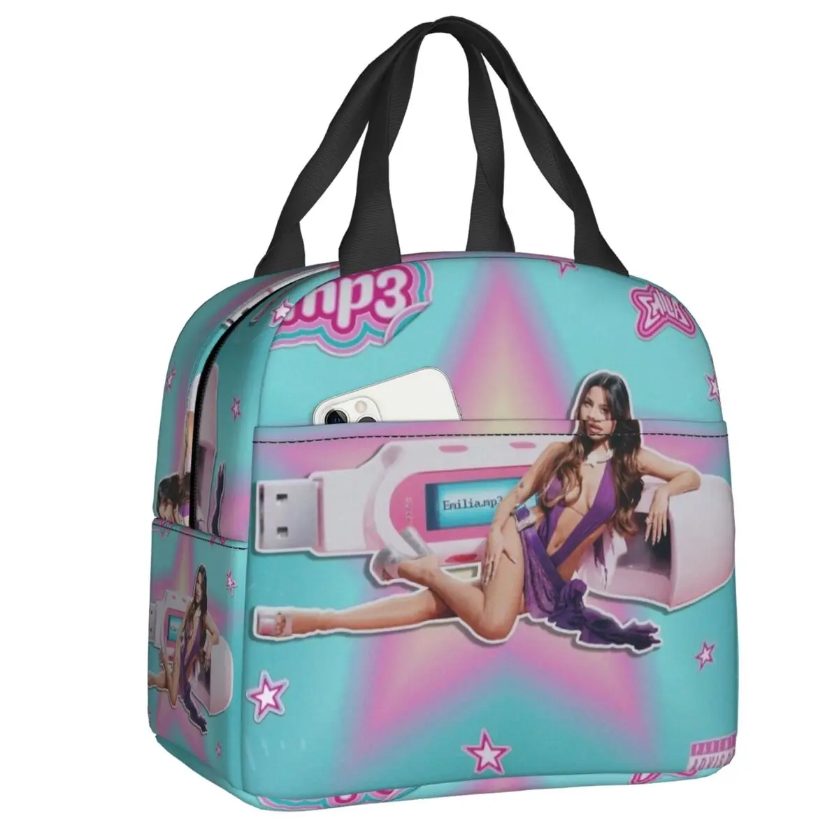 

Custom Argentine Singer Emilia Mernes Mp3 Insulated Lunch Bag for Work School Resuable Cooler Thermal Lunch Box Women Kids