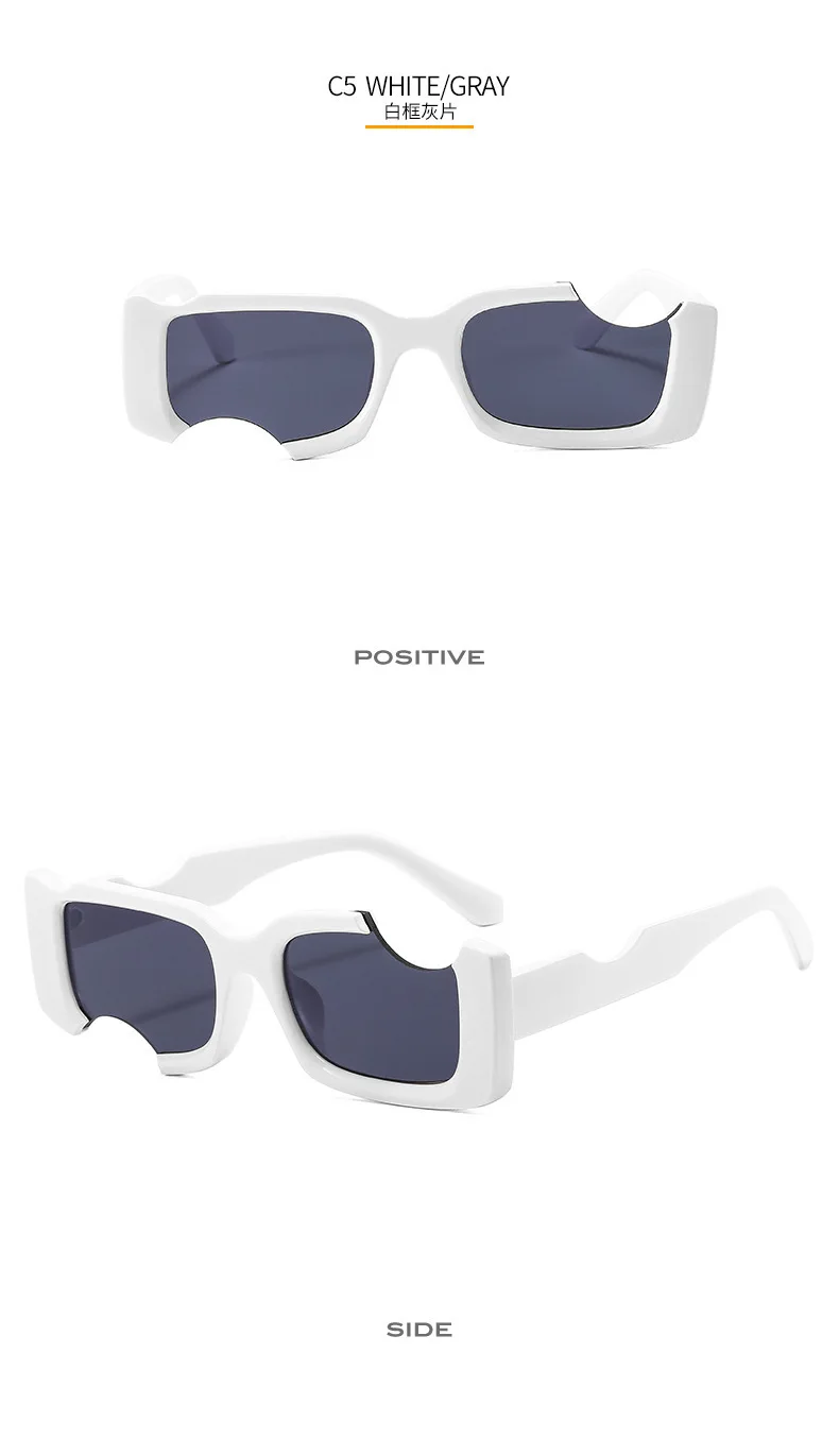Hip Hop Quadratische Sonnenbrille Frauen Männer Off Notch Loch Design Weiße Sonnenbrille Blau Damen Vintage Brillen UV Schutz – Detail 9