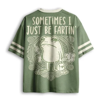 Sometimes I Just Be Fartin Funny Frog Print Men V Neck Mesh Jersey Vintage Short Sleeve Top