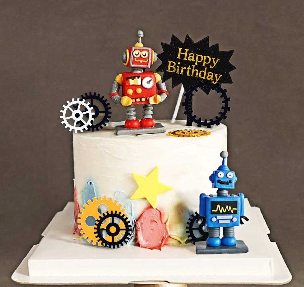 Roboter-Kuchenaufsätze für Jungen, Roboter-Kuchen-Cupcake-Dekorationen, Roboter-Party-Dekorationen, Roboter-Figur für die Geburtstagsfeier – Detail 12