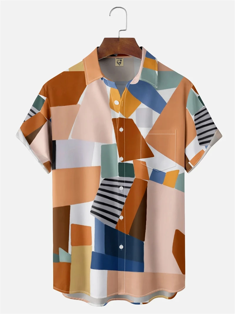 

Retro Stripe Print Hawaiian Shirt Men Harajuku Loose Fashion Casual Short Sleeve Men's Button Aloha Shirts For Men Clothing New