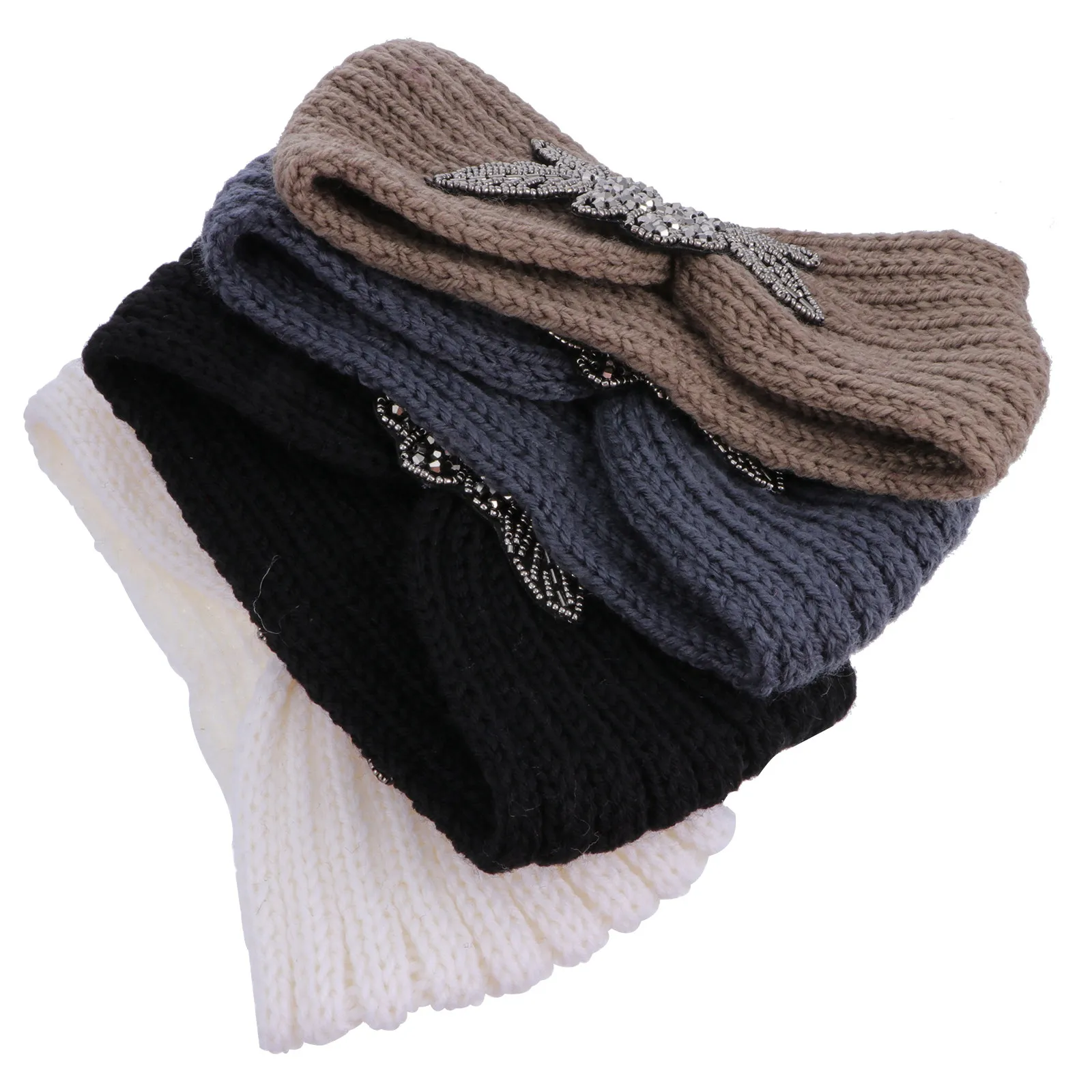 

4Pcs Knitted Hairbands Elastic Diamond Headwear Face Washing Makeup Women Outdoor Warm Hairband Stylish Women Hair Accessory