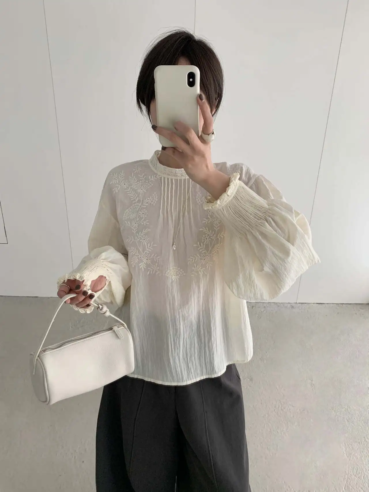 

Свободный длинный вишитый топ с эффектом похудения, осенний сезон, дышащий удобный женский деловой повседневный топ