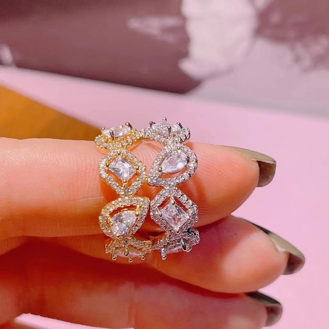 Never Fade Luxury Classic 18K White Gold Color Ring water droplets Zirconia Diamant Wedding Band Women Jewelry Accessories