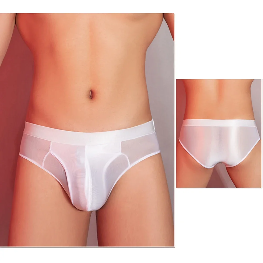 

Men Sexy Briefs Low Waist Underwear Oil Glossy Shorts Bulge Pouch Polyester Fabric Multiple Color Choices